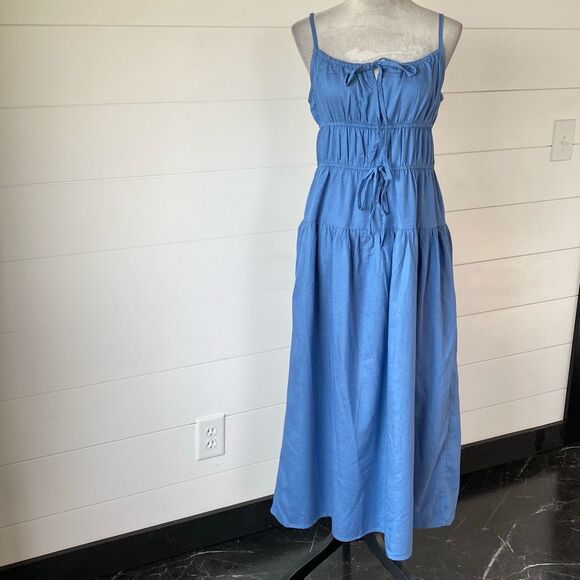 Sim & Sam Womens Medium Midi Dress Pockets Rayon Linen Cotton Lined Cottagecore - Picture 1 of 14